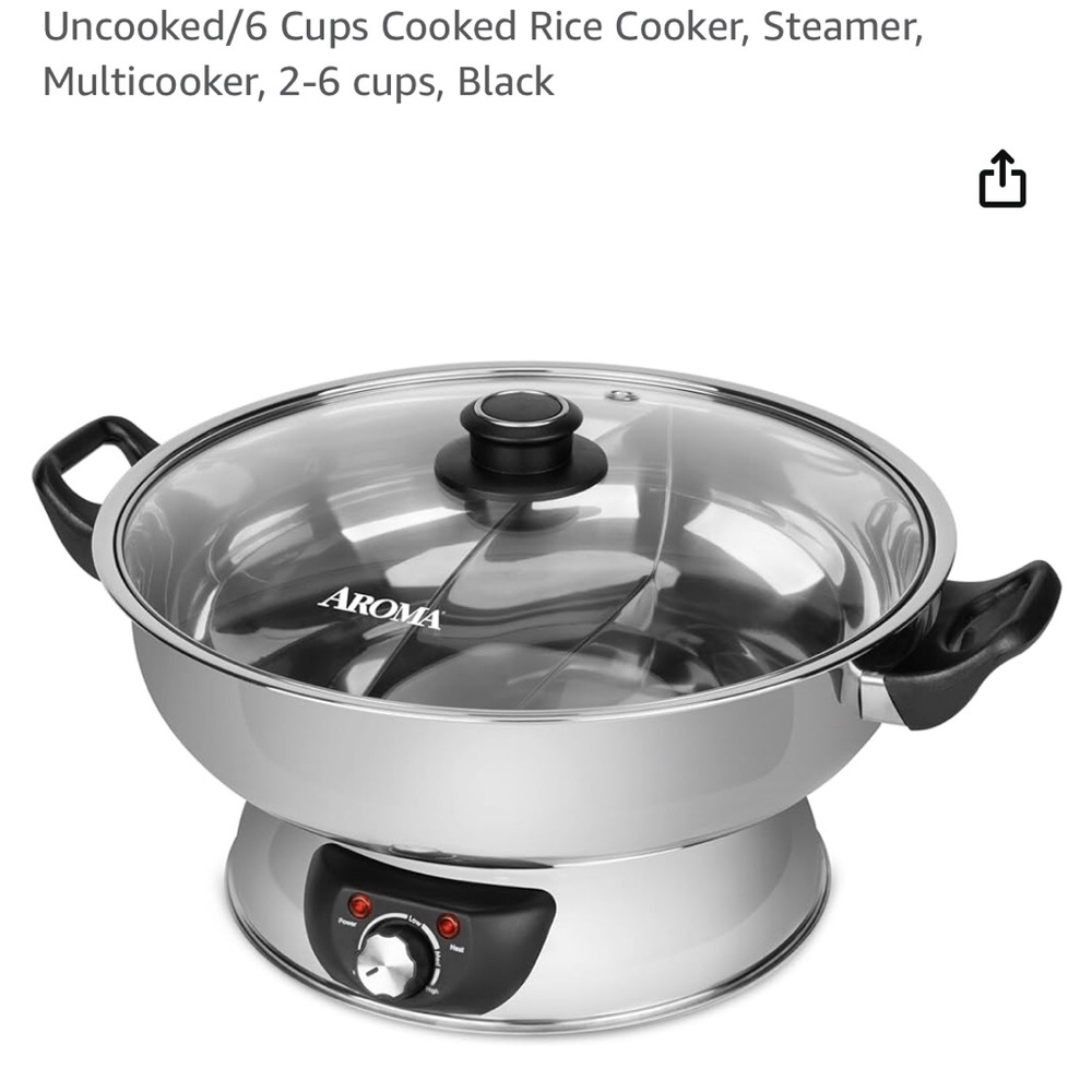 Aroma Housewares ASP-610 Dual-Sided Shabu Hot Pot, 5Qt